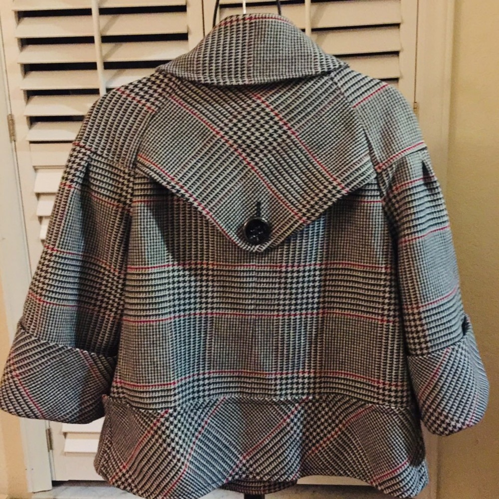 Zara Basic Medium Grey Plaid Jacket Cute - image 5